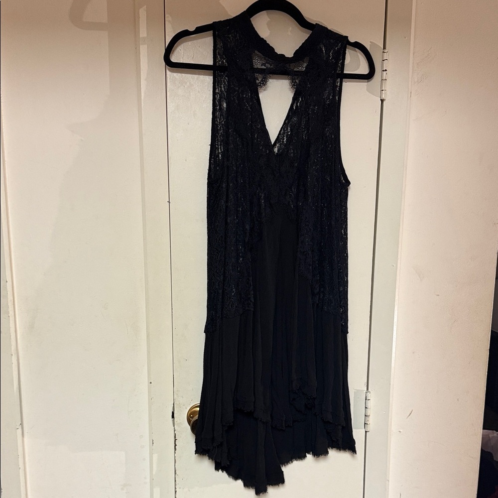 Free People Black Asymmetrical Lace Dress